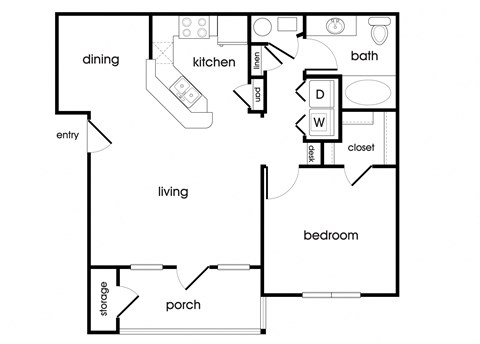 Floor plan for 1 bed, 1 bath, 841 sqft